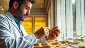 Valutare compro oro in un elegante negozio di gioielli con atmosfera accogliente.