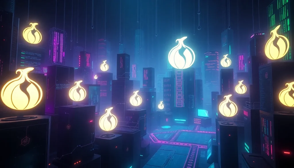 Exploring the hidden wiki concept through a digital cityscape representing the dark web.