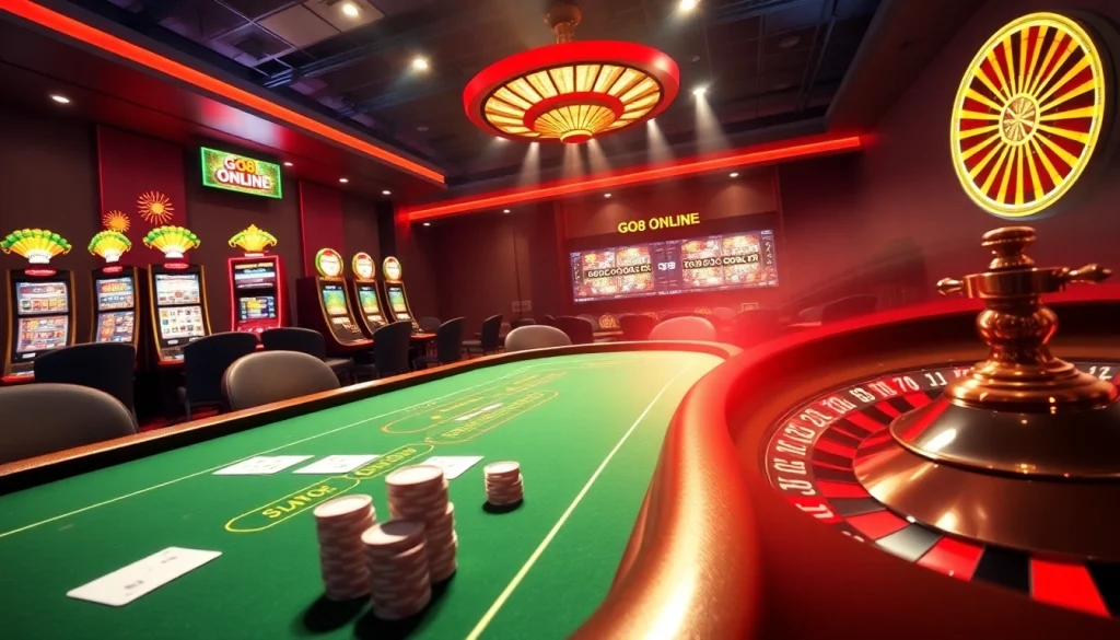 Experience excitement at GO8 ONLINE with players engaged in poker at a luxurious casino table.
