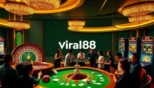 Experience the excitement of gambling with viral88, featuring a vibrant casino table and engaging players.