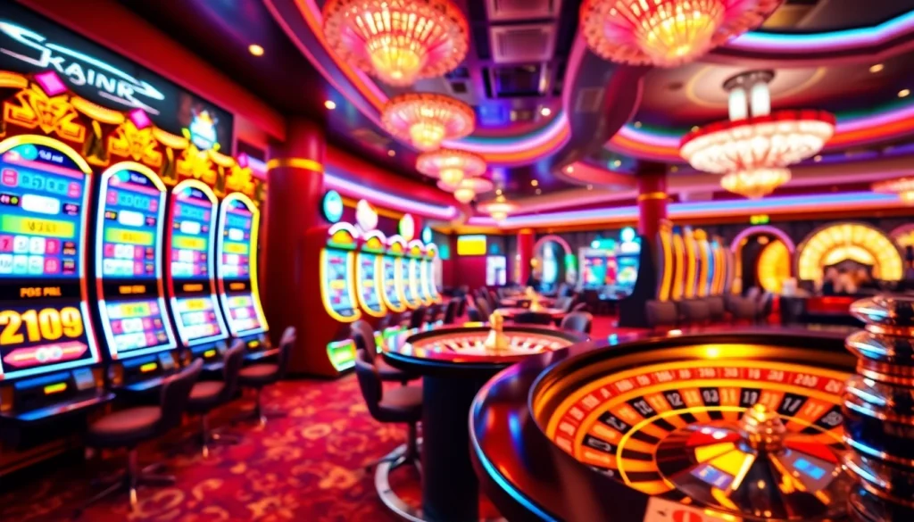 Betting on แทงบอล in a vibrant virtual sportsbook filled with colorful roulette wheels and lively slot machines.