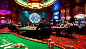 Experience the excitement of hitclub gaming with vibrant poker tables and spinning roulette wheels.