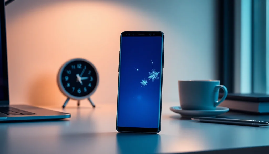 Samsung Galaxy S8 smartphone on a modern desk, showcasing its sleek design and innovative features.