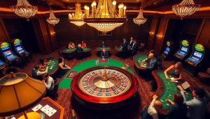 A vibrant casino scene at http://gk88t2.com/ showcasing roulette, poker, and excited players.