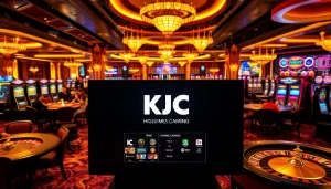 KJC casino action featuring players at poker tables in a vibrant, luxurious gaming environment.