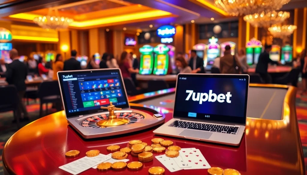 Experience thrilling gameplay with 7upbet at a luxurious casino featuring roulette and poker.