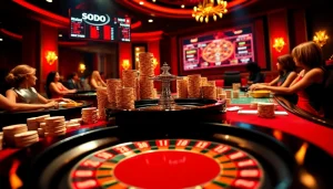 SODO casino players winning big at a vibrant roulette table, showcasing luxury and excitement.