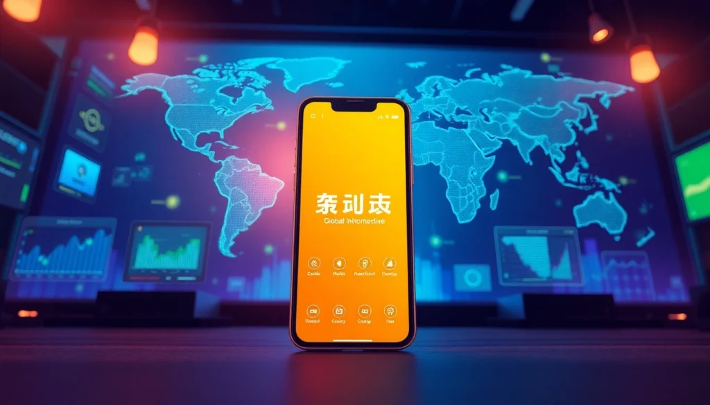 快连下载 app interface displayed on a smartphone in a high-tech environment.