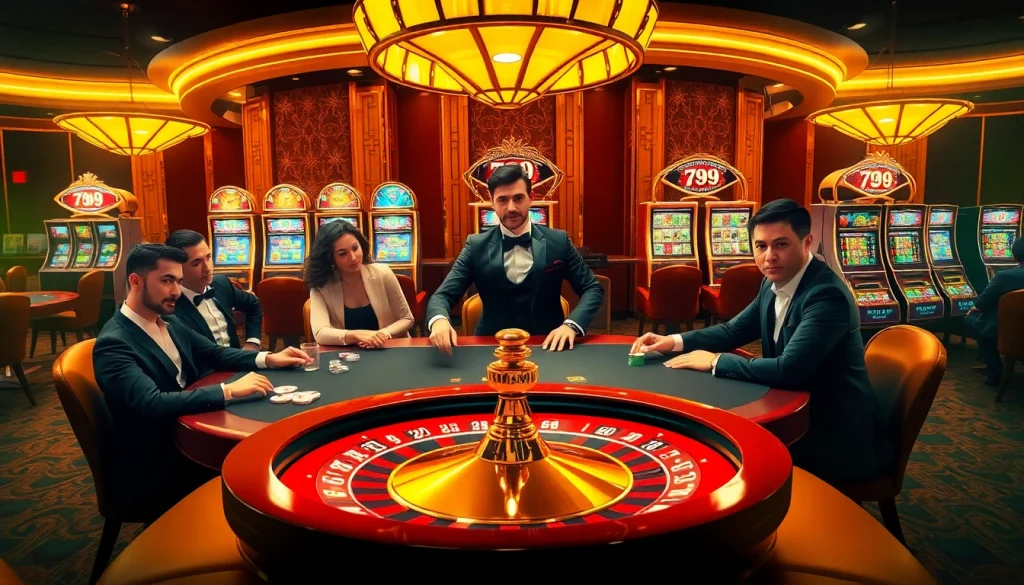 Experience the excitement of gambling at 789club with engaging players at a luxurious poker table.