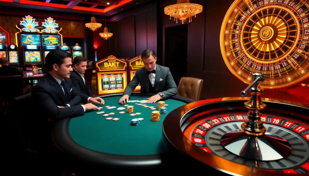 Engaging scene of a player at the trang chủ S8 casino, showcasing poker chips and roulette wheel.