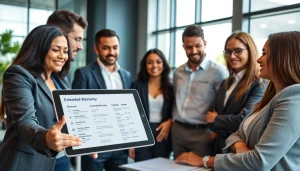 Engaging discussion by a diverse team at an extended warranty company meeting, showcasing collaboration.