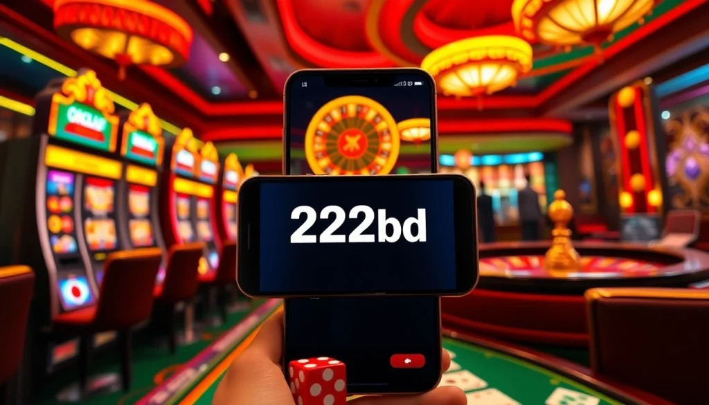 Experience thrilling excitement with the 222bd app showcased alongside vibrant casino gaming elements.