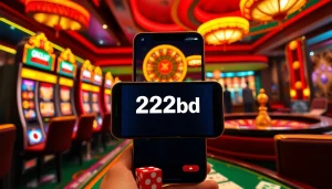 Experience thrilling excitement with the 222bd app showcased alongside vibrant casino gaming elements.