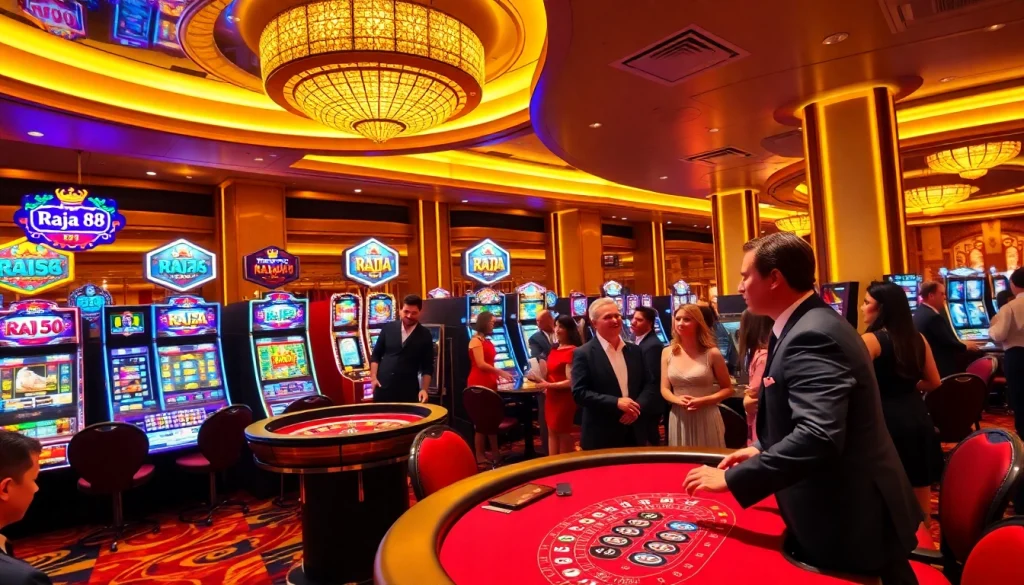 Experience thrilling gameplay at Raja 88 in this vibrant casino setting with engaging slot machines.