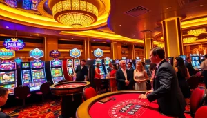 Experience thrilling gameplay at Raja 88 in this vibrant casino setting with engaging slot machines.