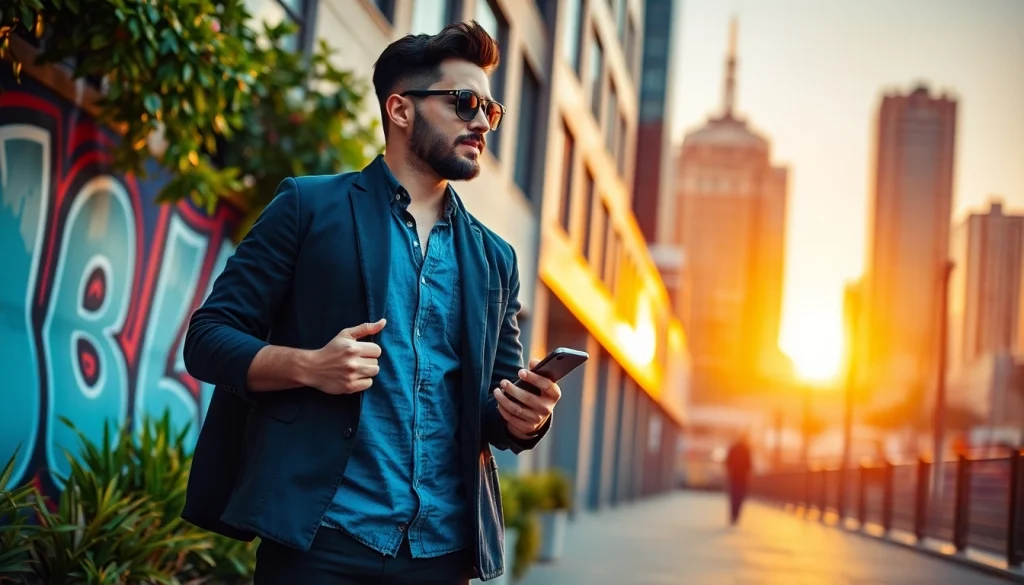 Ontdek de moderne levensstijl van mannen op https://menlife.be met een stijlvolle man in een levendige stedelijke omgeving.