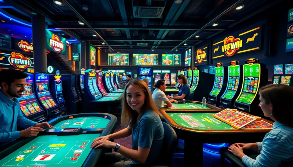 Exciting FFWIN platform showcasing diverse games and engaged players in a modern betting environment.