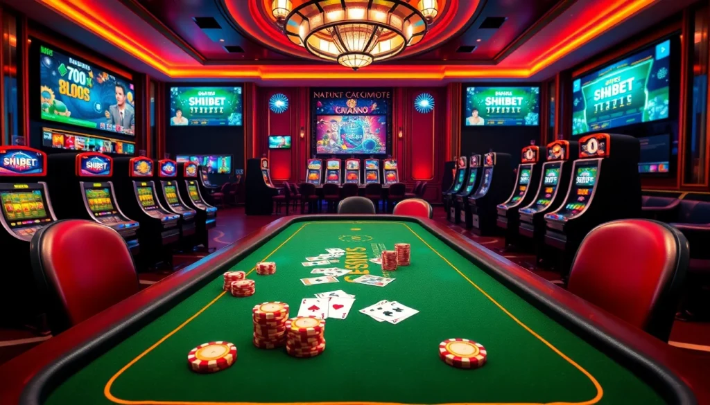 SHBET online casino experience with vibrant colors and luxurious tables.