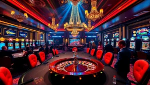 Experience the thrill of gambling at https://thabet.vegas/ with a luxurious casino scene, featuring poker and roulette.