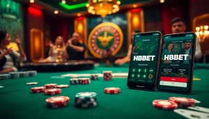 Engaged gamblers placing bets on the HBBET platform with vibrant casino visuals.
