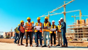 Construction association colorado collaboration at an active site emphasizing teamwork and safety.