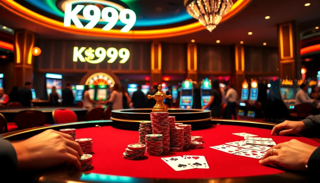 Players winning at k9k9 casino with poker chips and a roulette wheel in a luxurious atmosphere.