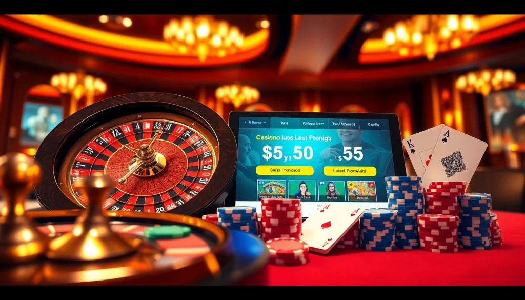 Experience thrilling casino action with promotions from https://s8glx.com amidst vibrant poker chips and a roulette wheel.