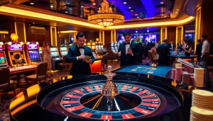 Experience luxury and excitement with high-stakes gambling at https://S8.limo/ casino scene featuring roulette and poker tables.