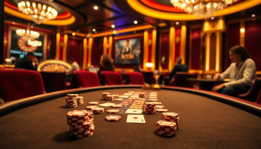 Bet88 casino scene showcasing poker gameplay and roulette excitement.