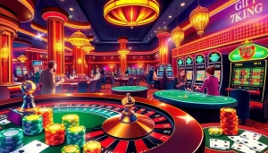 Experience a thrilling casino atmosphere with vibrant games at 79King, featuring roulette, poker, and slot machines.
