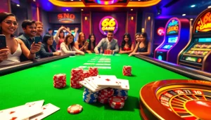 Experience the thrill of 68 Game Bài with vibrant poker chips and a lively casino table scene.