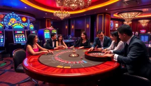 Experience thrilling gameplay at 98win vn with luxury poker and slot machines in a vibrant casino atmosphere.