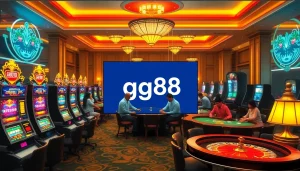 Exciting gaming action at gg88 casino showcasing vibrant roulette and poker tables.