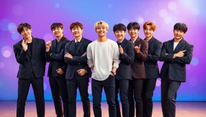 Portrait of bts members showcasing their unique personalities and energy in a colorful setting.