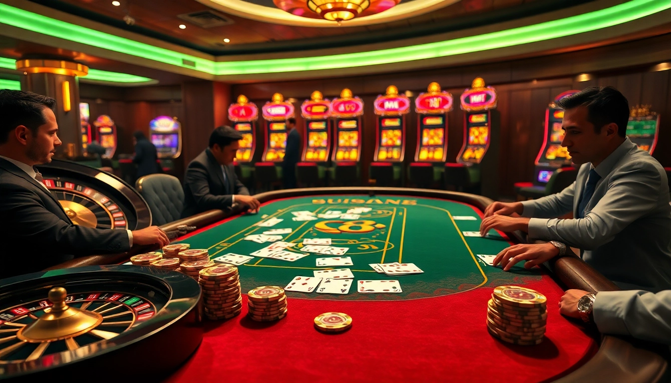 High-stakes gameplay at a GO8 casino table with luxurious poker chips and cards.