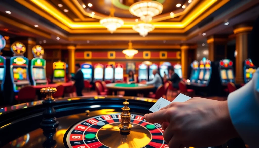 Placing a bet slip for an imprumut at a luxurious casino, showcasing excitement and strategy.