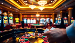 Placing a bet slip for an imprumut at a luxurious casino, showcasing excitement and strategy.