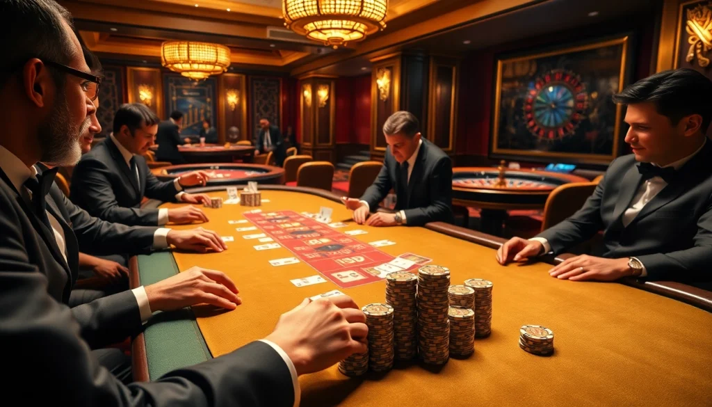 Experience the excitement of nhà cái k9k9 with a vibrant poker table and elegant players.