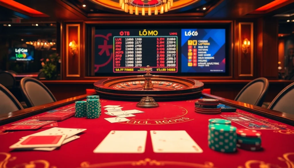 Engage in thrilling lô đề gambling with the app Lô Đề at a luxurious casino table filled with colorful betting slips.