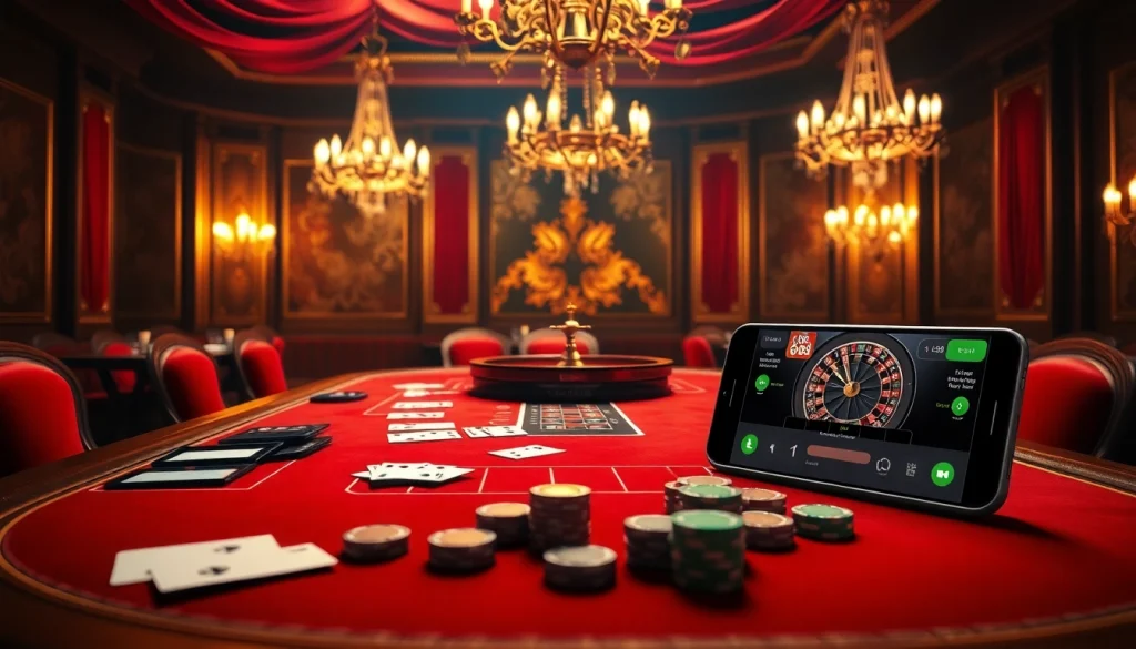 Experience the excitement of tg88 at a luxurious casino table featuring cards, chips, and roulette.