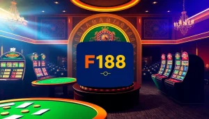 Players enjoying the exciting atmosphere of F168 online casino with vibrant slot machines and poker tables.