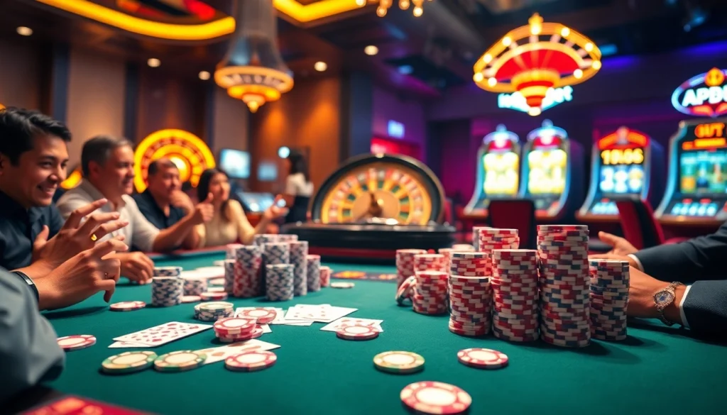 Experience the thrill of i9bet with vibrant casino visuals featuring poker tables and slot machines.