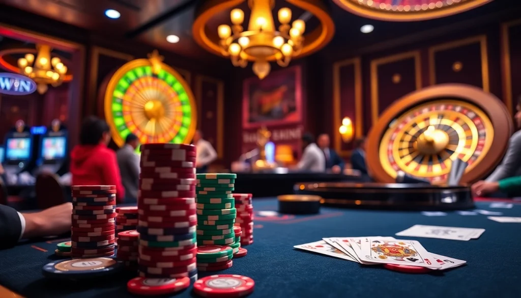 Players at a luxurious poker table enjoy thrilling games at 6RWIN casino.