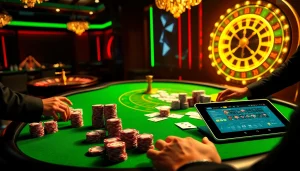 Exciting poker table scene showcasing credit cu istoric negativ strategies, vibrant casino ambiance