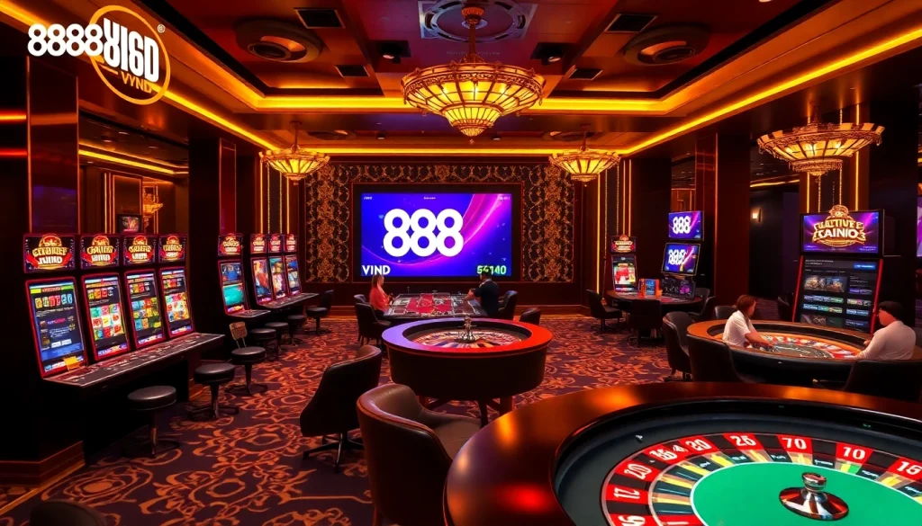 Engaged players enjoying an exciting casino experience with 888 VND prominently featured.