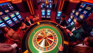 Exciting casino scene highlighting the luxury of 789bet vip with roulette and glamorous players.