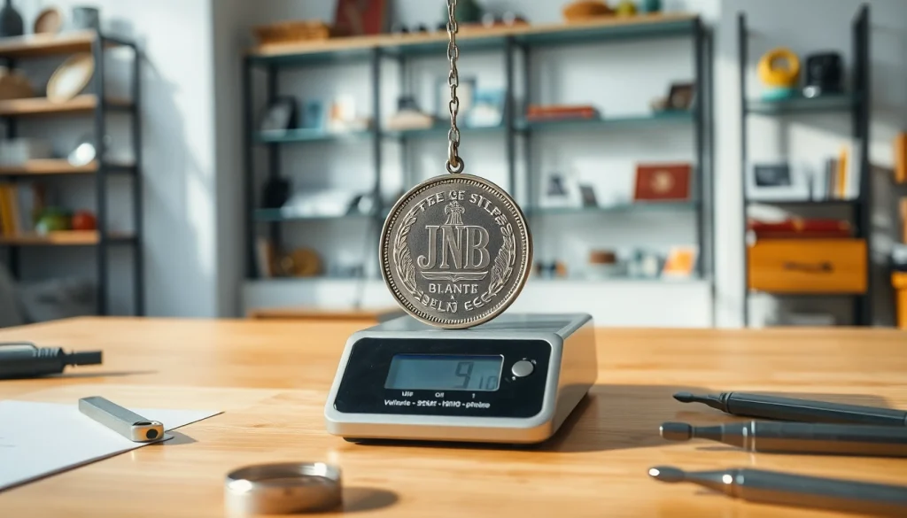 Zinn Ankauf: Eine professionelle Abbildung einer Silbersammlung auf einer Waage in einem modernen Raum.