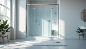 Duschkabine 90x90 in einem modernen Badezimmer mit eleganten Details und natürlichem Licht.