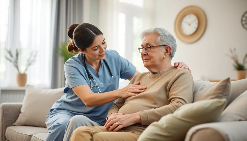 Caregiver providing in home care austin tx in a cozy setting, ensuring comfort and safety for seniors.