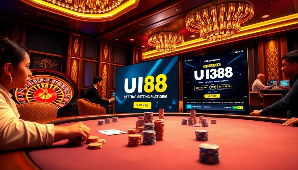Playing exciting poker at the UU88 casino table with vibrant chips and cards in a luxurious setting.